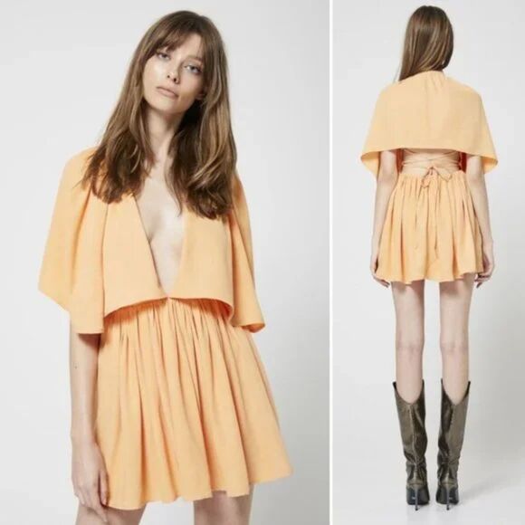 NWT Atoir Cutout Cape Mini Dress Size 6 Tangerine Orange Plunging V Neck, Modern - Picture 1 of 8